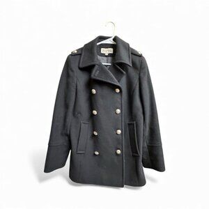 Michael Kors Wool Peacoat Black Silver Buttons Size 8 Classic Chic